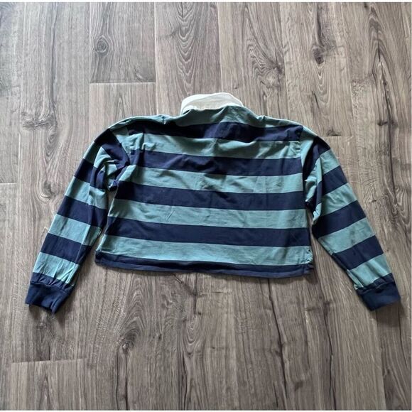 Hollister greens and navy striped polo shirt cropped fit Women’s Medium - Picture 7 of 7